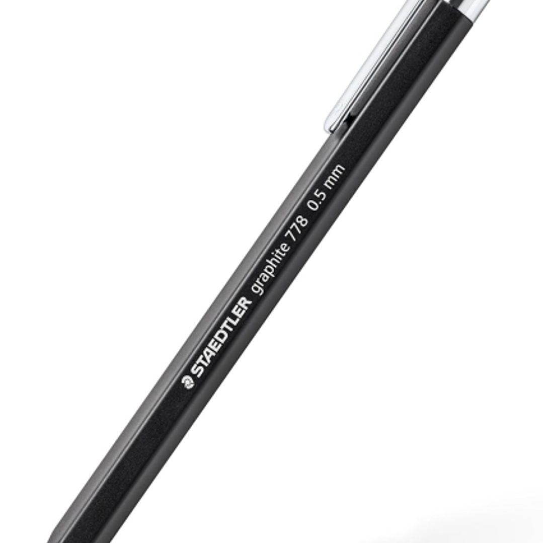 Staedtler Graphite 778 Portaminas 0.5mm - Cuerpo Hexagonal Negro Mate - Punta Metalica Retractil - Mina Amortiguada - Clip Metalico - Goma de Borrar 1