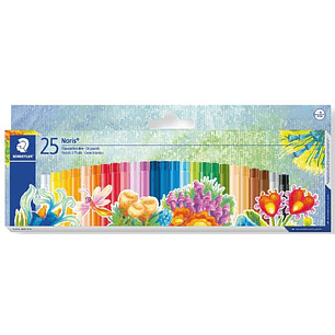 Staedtler Noris 241 Pack de 25 Ceras Blandas - Diametro 8mm - Resistencia a la Rotura - Colores Surtidos