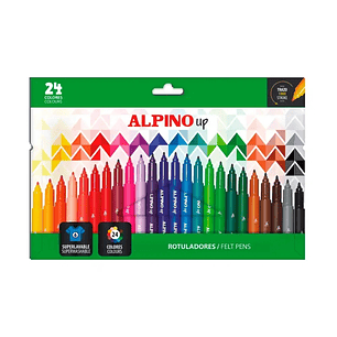 Alpino Up Pack con 24 Rotuladores de Colores - Punta 1mm - Para Trazos Finos y Detallados - Tinta a Base de Agua - Colores Surtidos
