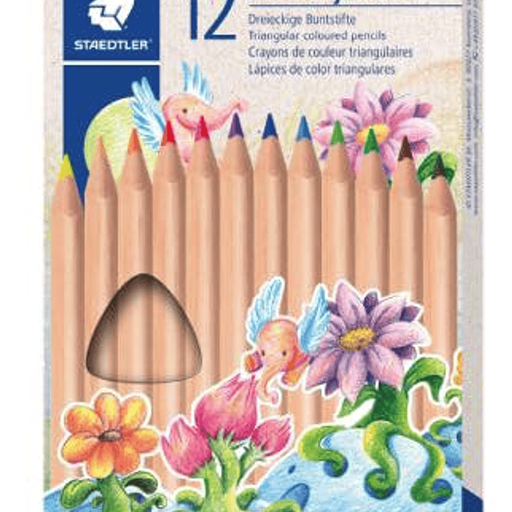 Staedtler Noris Natural Jumbo Pack con 12 Lapices de Colores Triangulares - Mina de 4mm - Madera Certificada FSC - Cuerpo de Color Madera Natural 1