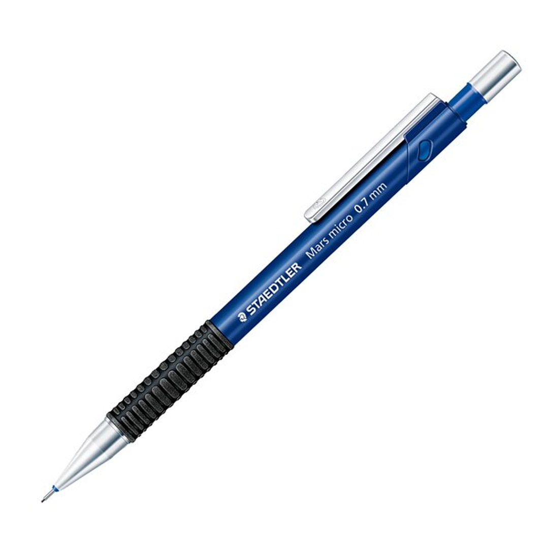 Staedtler Mars Micro 775 Portaminas 0.7mm - Punta Metalica Retractil - Mina Amortiguada - Grip de Caucho - Clip Metalico - Color Azul 1