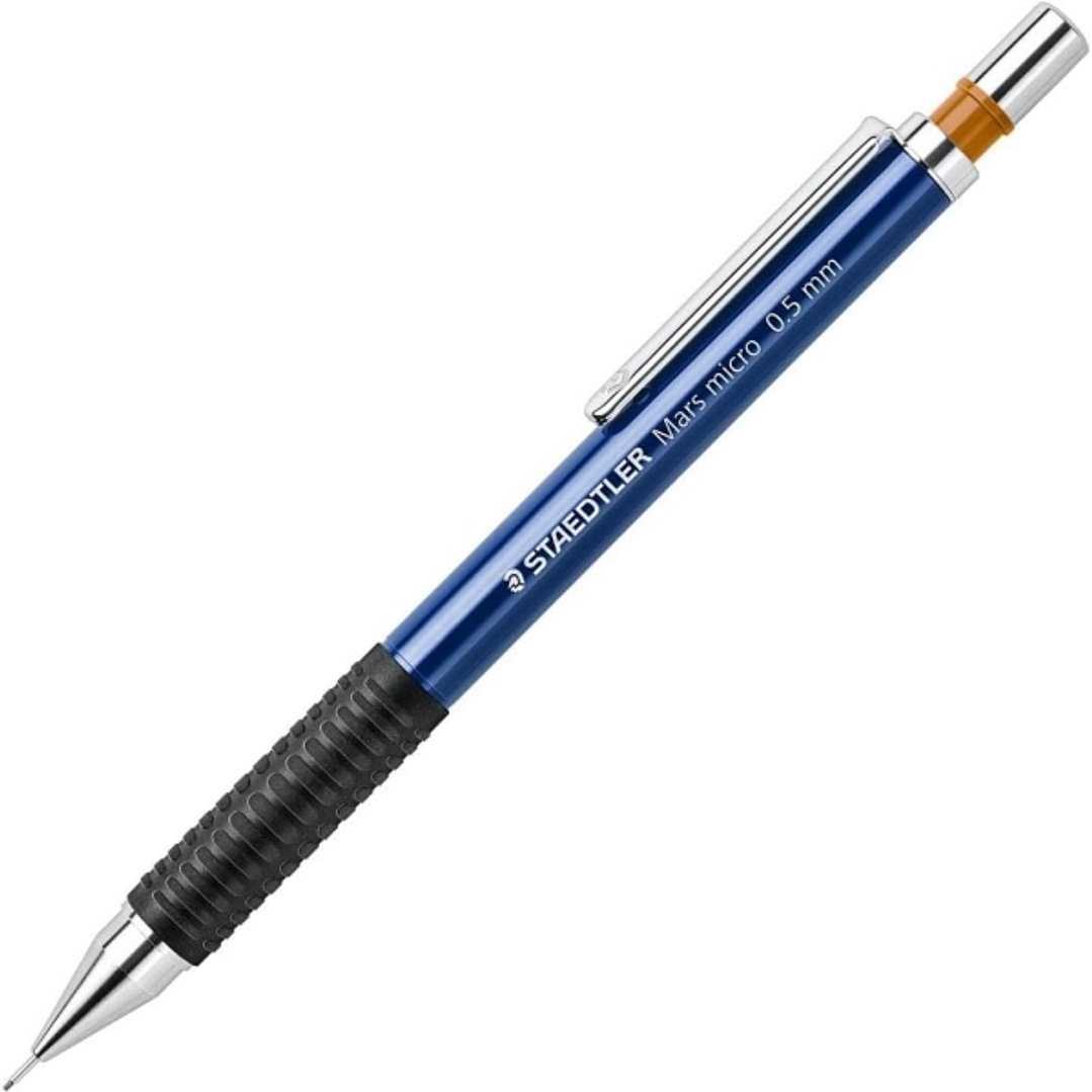 Staedtler Mars Micro 775 Portaminas 0.5mm - Punta Metalica Retractil - Mina Amortiguada - Grip de Caucho - Clip Metalico - Color Azul 1