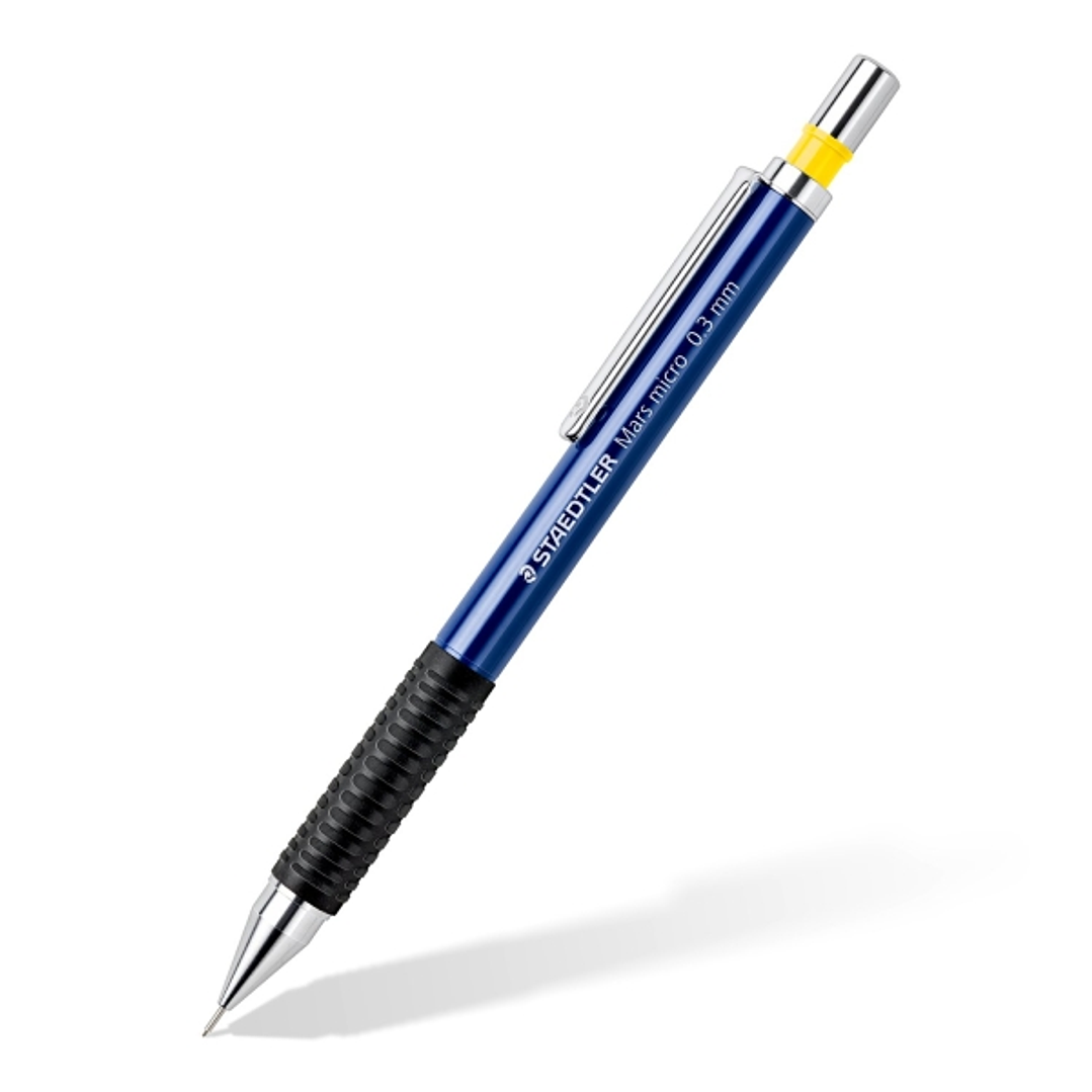 Staedtler Mars Micro 775 Portaminas 0.3mm - Punta Metalica Retractil - Mina Amortiguada - Grip de Caucho - Clip Metalico - Color Azul 1