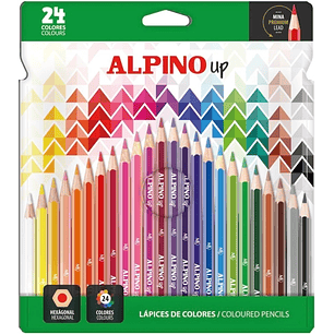 Alpino Up Pack con 24 Lapices de Colores Hexagonales - Mina Premium - Resistente a la Rotura - Colores Surtidos
