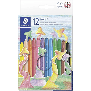 Staedtler Noris 221 Pack de 12 Ceras Giratorias - Diametro 6mm - Resistencia a la Rotura - Colorantes Alimenticios - Colores Surtidos