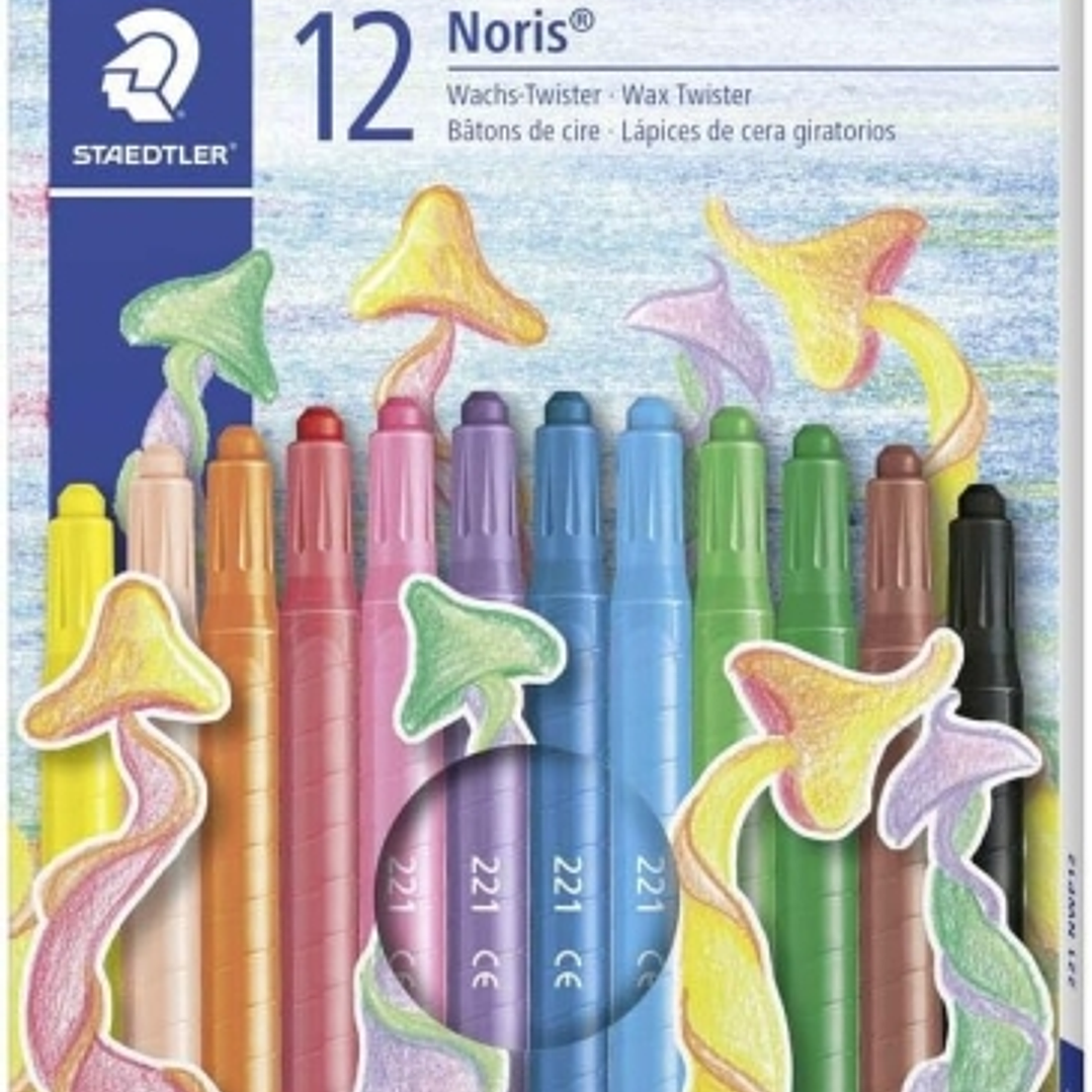 Staedtler Noris 221 Pack de 12 Ceras Giratorias - Diametro 6mm - Resistencia a la Rotura - Colorantes Alimenticios - Colores Surtidos 1