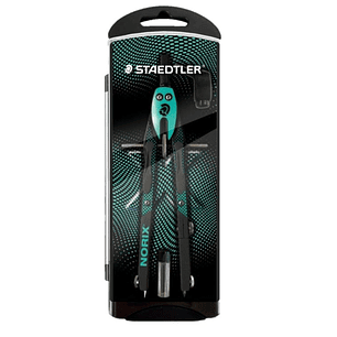 Staedtler Norix 555 Compas Metalico Escolar de Precision - Mecanismo Pulsador y Ajuste por Rueda Central - Color Verde/Negro