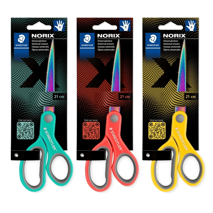 Staedtler Norix 965 Tijeras Escolares 21cm - Hojas de Acero Inoxidable con Apariencia de Titanio - Uso Diestro - Agarre Ergonomico - Colores Surtidos 1
