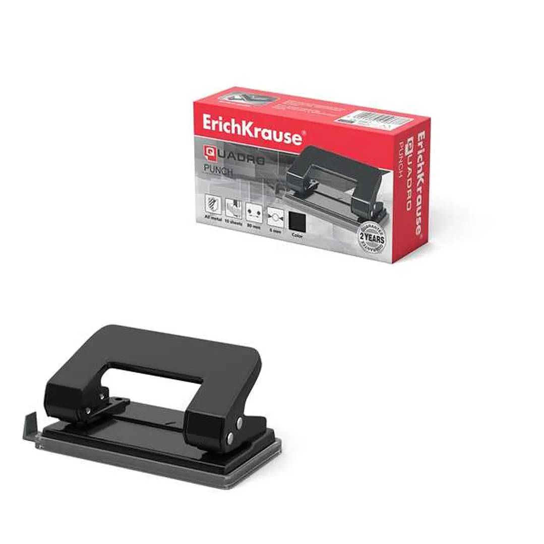 Erichkrause Quadro Classic Taladro Perforador Metalico - Perfora hasta 10 Hojas - Cuerpo y Mecanismo de Acero - Punzones 6mm - Color Negro 1