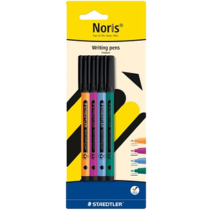 Staedtler 307 Noris Writing Pen Pack con 4 Rotuladores de Punta Fina - Trazo 0.6mm Aprox - Tinta Base de Agua - Cuerpo Fabricado en un 97% de Plastico