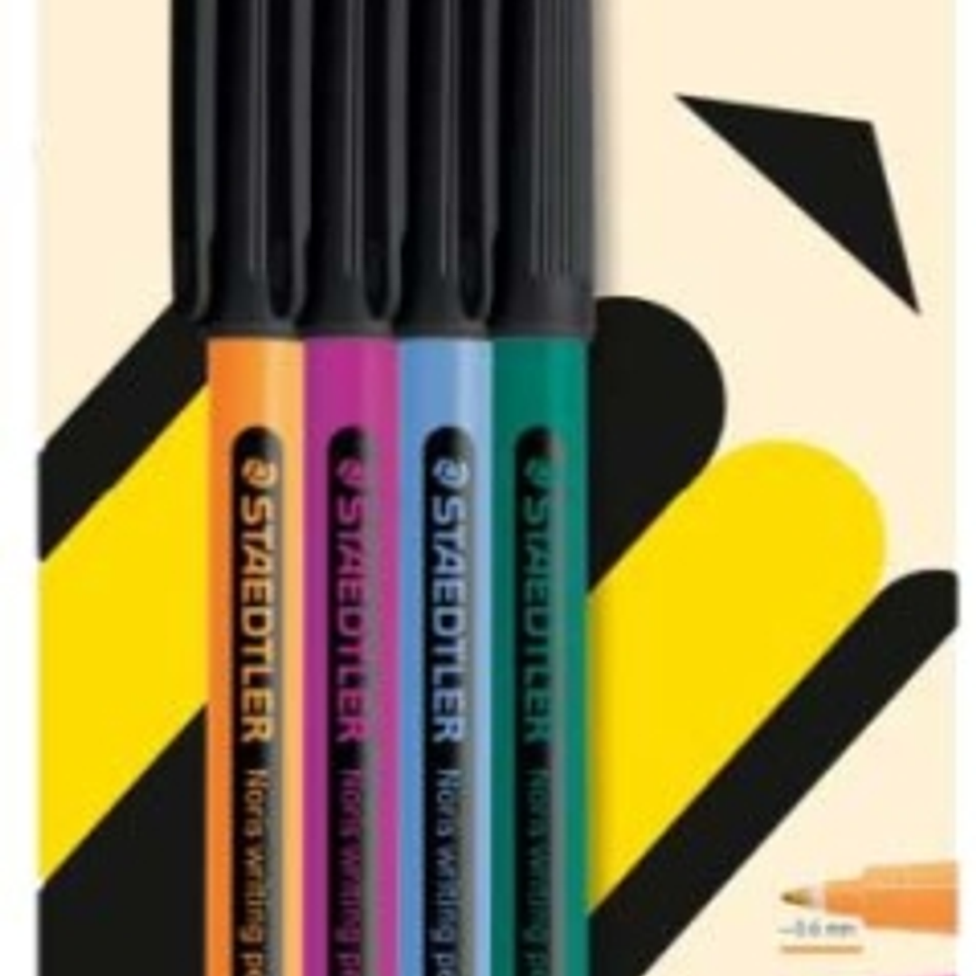 Staedtler 307 Noris Writing Pen Pack con 4 Rotuladores de Punta Fina - Trazo 0.6mm Aprox - Tinta Base de Agua - Cuerpo Fabricado en un 97% de Plastico 1