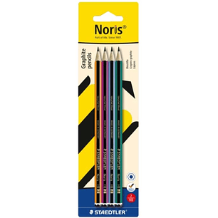 Staedtler Noris 120 Pack con 4 Lapices de Grafitito Hexagonales HB - Resistencia a la Rotura - Madera de Bosques Sostenibles - Colores del Cuerpo Surt