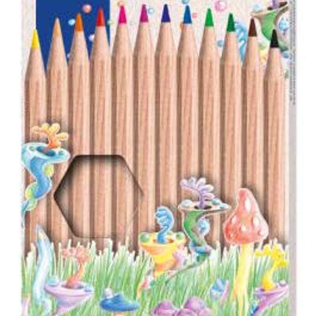 Staedtler Noris Natural Pack con 12 Lapices de Colores Hexagonales - Madera Certificada FSC - Cuerpo de Color Madera Natural 1