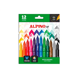 Alpino Up Pack con 12 Rotuladores de Colores - Punta 1mm - Para Trazos Finos y Detallados - Tinta a Base de Agua - Colores Surtidos