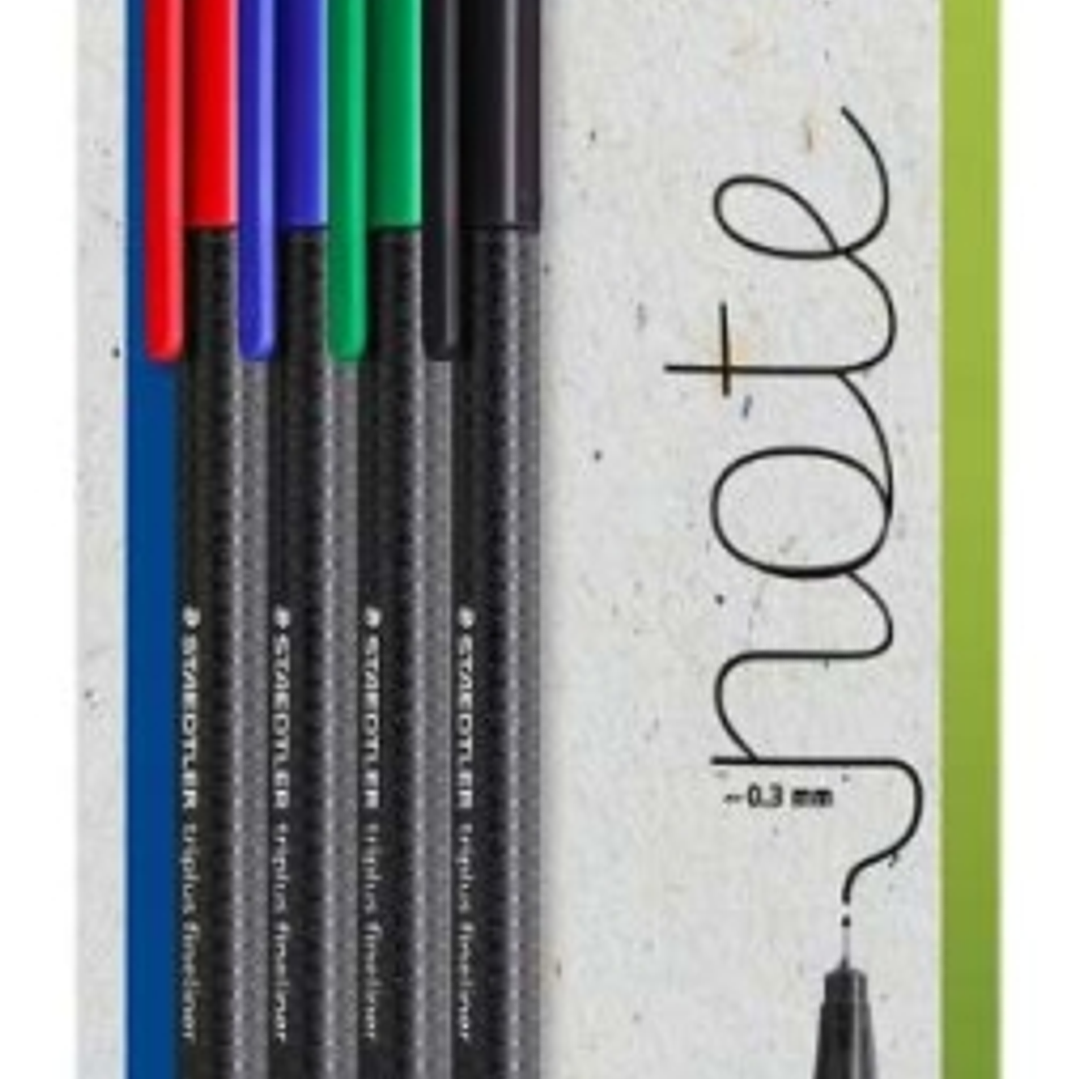 Staedtler Triplus Fineliner 334 Pack de 4 Rotuladores de Punta Fina - Trazo de 0.3mm aprox. - Tinta Antisecado a Base de Agua - Carcasa Fabricada en u 1