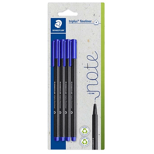 Staedtler Triplus Fineliner 334 Pack de 4 Rotuladores de Punta Fina - Trazo de 0.3mm aprox. - Tinta Antisecado a Base de Agua - Carcasa Fabricada en u
