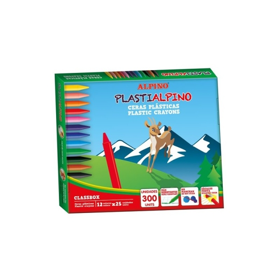 Alpino PlastiAlpino Economy Pack con 300 Ceras para Niños - Material Resistente - No Manchan - Colores Brillantes - Colores Surtidos 1