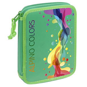 Alpino Colors Estuche de 2 Pisos con Goma de Borrar, Sacapuntas, Lapiz, Boligrafos Azul y Rojo, Reglas, Compas, Tijeras, 12 Lapices de Colores y 10 Ro
