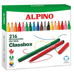 Alpino Pack Economy con 216 Rotuladores de Colores - Punta de 3mm - Superlavables y Brillantes - Uso Escolar - Desarrolla la Creatividad - Colores Sur