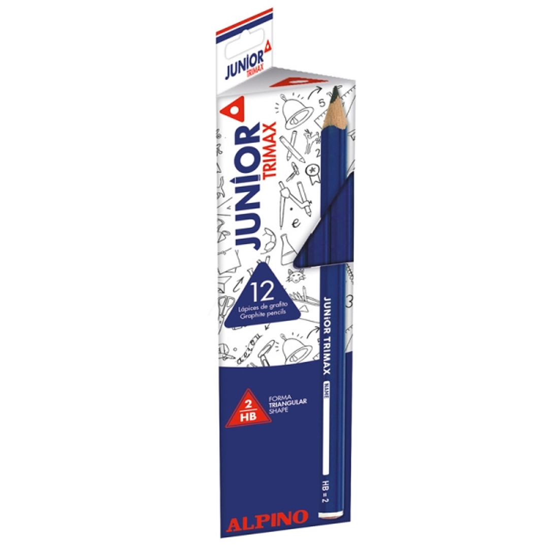 Alpino Junior Trimax Pack de 12 Lapices de Grafito HB Triangulares Jumbo - Cuerpo Grueso de 10mm - Espacio para el Nombre 1