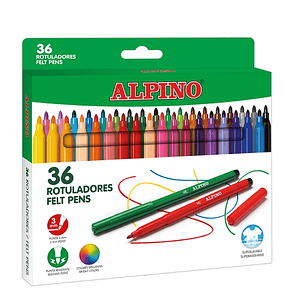 Alpino Pack con 36 Rotuladores de Colores - Punta de 3mm - Superlavables y Brillantes - Uso Escolar - Desarrolla la Creatividad - Colores Surtidos