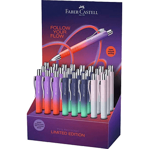 Faber-Castell Poly Ball Flow Edition Expositor con 24 Boligrafos Retractiles XB - Forma Triangular Ergonomica - Suave al Tacto - Colores Surtidos