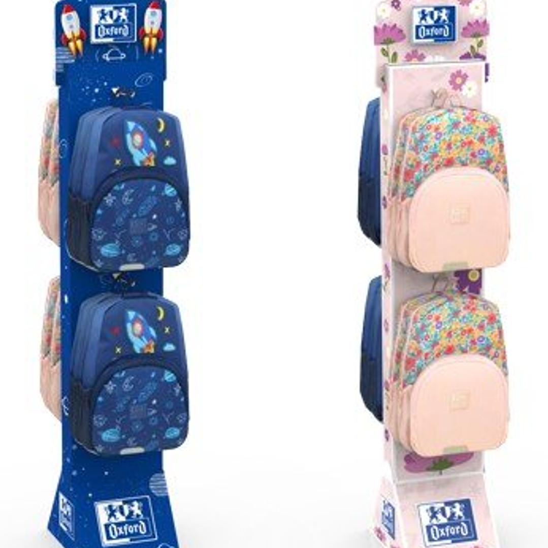 Oxford Expositor con 6 Mochilas - 3 Modelos Space - 3 Modelos Floral - Colores Surtidos 1