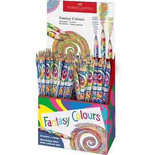 Faber-Castell Fantasia Expositor con 84 Lapices con Mina Multicolor - Modelos Standard y Jumbo - Cuerpo Triangular Decorado - Madera de Bosques Sosten