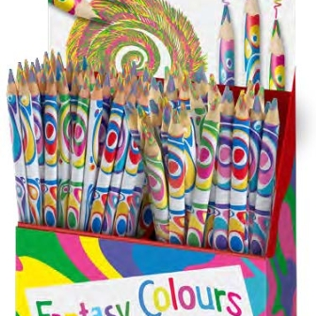 Faber-Castell Fantasia Expositor con 84 Lapices con Mina Multicolor - Modelos Standard y Jumbo - Cuerpo Triangular Decorado - Madera de Bosques Sosten 1