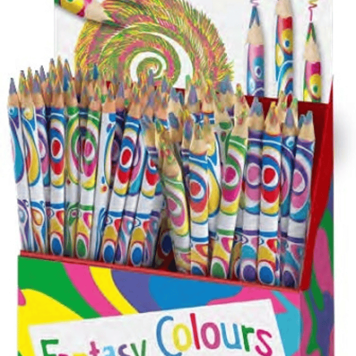 Faber-Castell Fantasia Expositor con 84 Lapices con Mina Multicolor - Modelos Standard y Jumbo - Cuerpo Triangular Decorado - Madera de Bosques Sosten 1