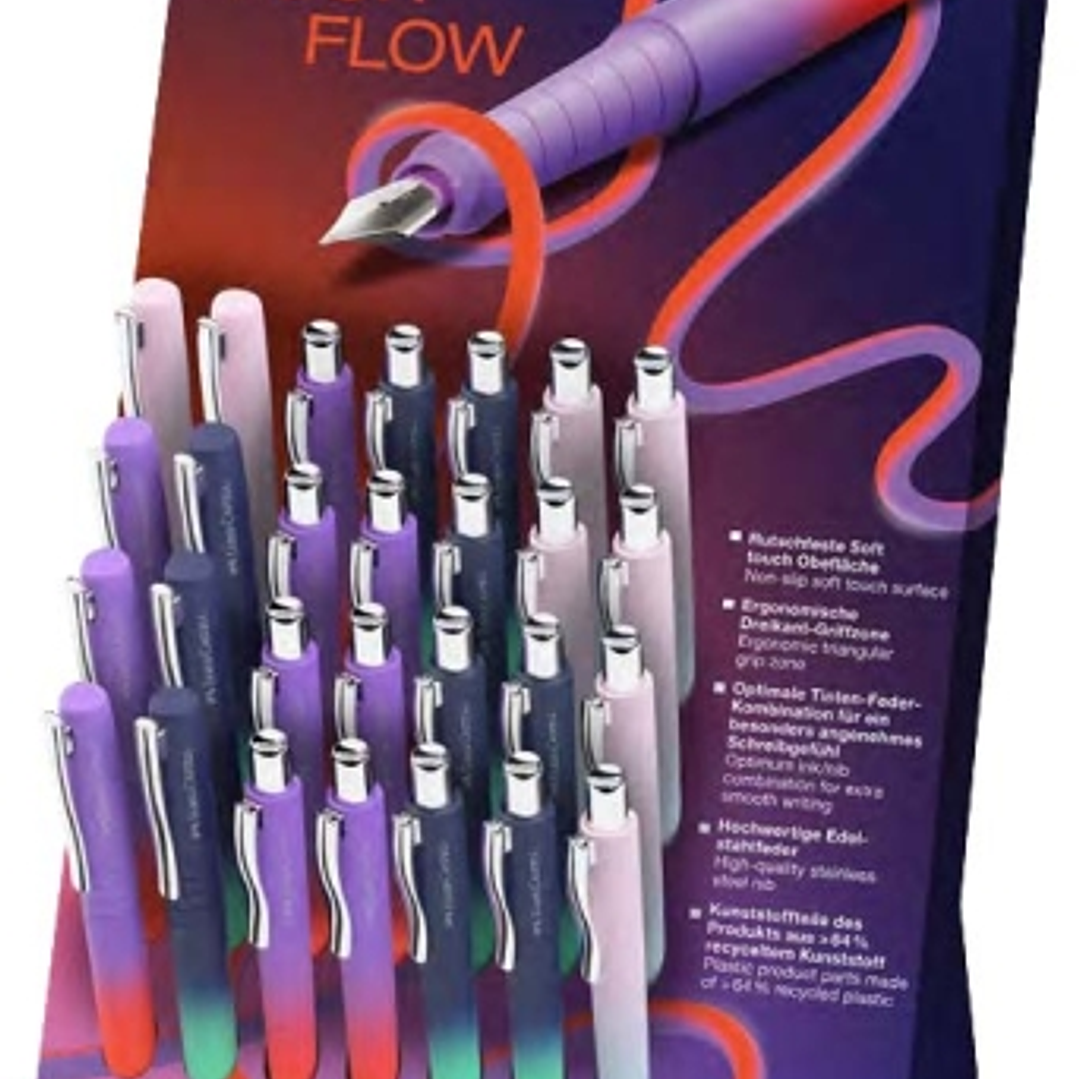 Faber-Castell Poly Ball Flow Edition Expositor con 22 Boligrafos Retractiles XB + 8 Plumas Estilograficas - Suave al Tacto - Colores Surtidos 1