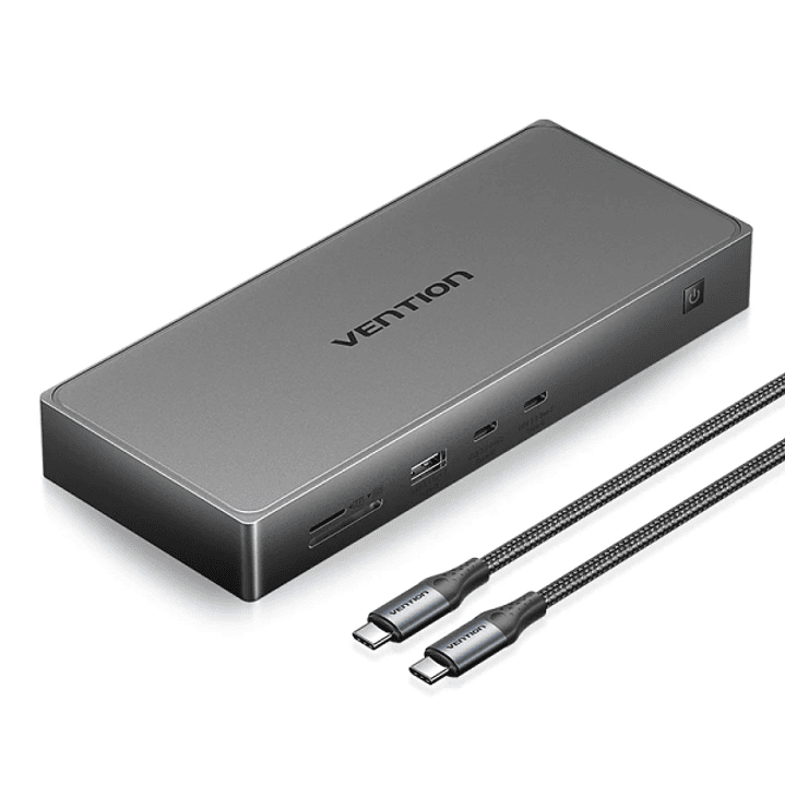 Vention Estacion de Docking 10 en 1 - 100W - Cable 0.5m - Ethernet RJ45 - HDMI 4K - Displayport - 5xUSB-C - USB-A - Tarjeta TF - SD - Power Delivery - 1