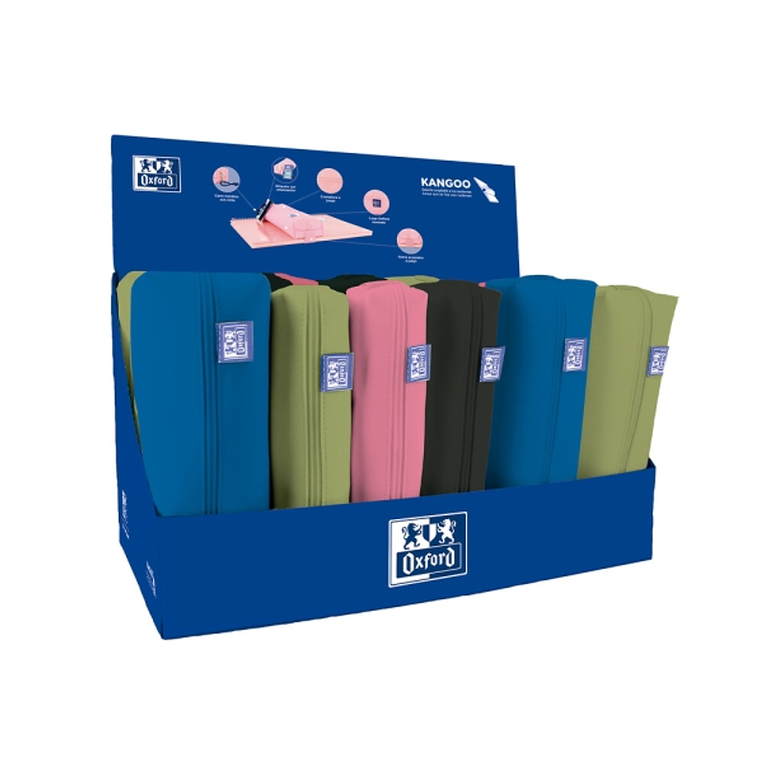 Oxford Live and Go Expositor con 22 Estuches - 8 Rectangulares Medianos - 10 Cuadrados Compactos - 4 Cuadrados Grandes - 39.5x24x24.5cm - Colores Vivo 1