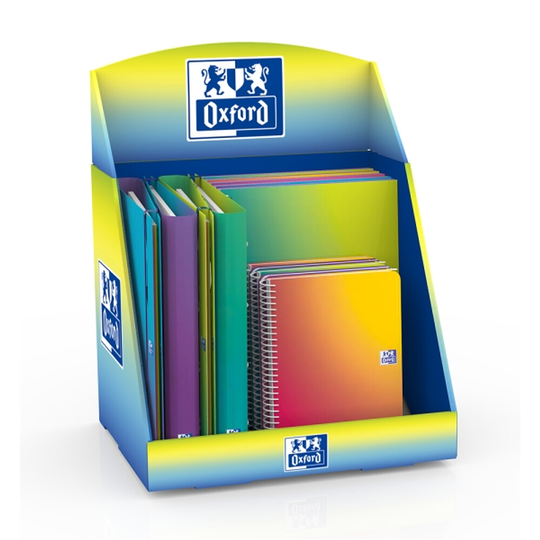 Oxford Gradient Expositor con 14 Productos - 5 Cuadernos de Espiral A4+ - 5 Cuadernos de Espiral A5+ - 4 Carpetas de Anillas A4+ - Colores Surtidos 1