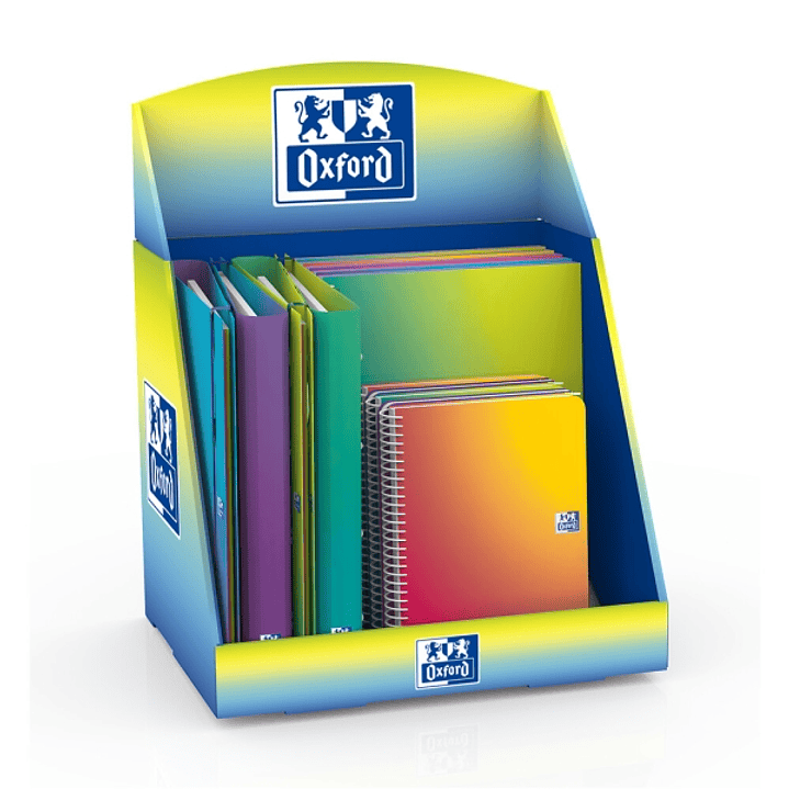 Oxford Gradient Expositor con 14 Productos - 5 Cuadernos de Espiral A4+ - 5 Cuadernos de Espiral A5+ - 4 Carpetas de Anillas A4+ - Colores Surtidos 1