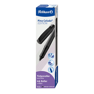 Pelikan Pina Colada Boligrafo Recargable - Trazo de 0.7mm - Agarre Ergonomico Ambidiestro - Cuerpo Rayado Efecto Metalico - Cartucho TP6 Azul Real - C