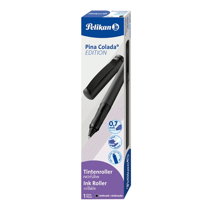 Pelikan Pina Colada Boligrafo Recargable - Trazo de 0.7mm - Agarre Ergonomico Ambidiestro - Cuerpo Rayado Efecto Metalico - Cartucho TP6 Azul Real - C 1