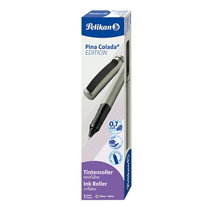 Pelikan Pina Colada Boligrafo Recargable - Trazo de 0.7mm - Agarre Ergonomico Ambidiestro - Cuerpo Rayado Efecto Metalico - Cartucho TP6 Azul Real - C