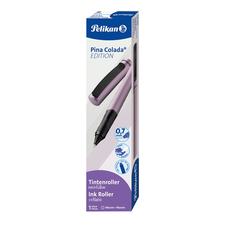 Pelikan Pina Colada Boligrafo Recargable - Trazo de 0.7mm - Agarre Ergonomico Ambidiestro - Cuerpo Rayado Efecto Metalico - Cartucho TP6 Azul Real - C 1
