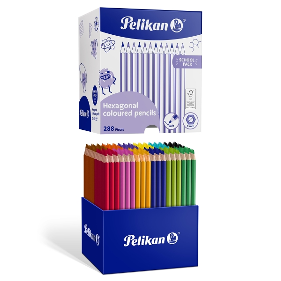 Pelikan Pack de 288 Lapices de Colores - Hexagonales - Ideal para Mezclas y Superposiciones - 12 Colores Surtidos 1