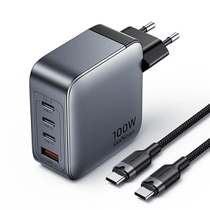 Vention Cargador de Pared - 100W - GaN - Cable de 1m Incluido - 3xUSB-C - USB-A - Carga Rapida - Color Gris