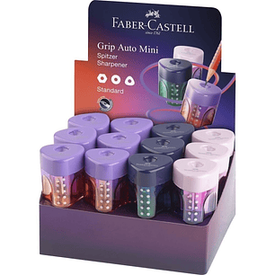 Faber-Castell Grip Mini Flow Edition Expositor con 24 Sacapuntas de 1 Orificio - Para Tamaño Estandar - Diseño Atractivo con Degradado de Color - Colo