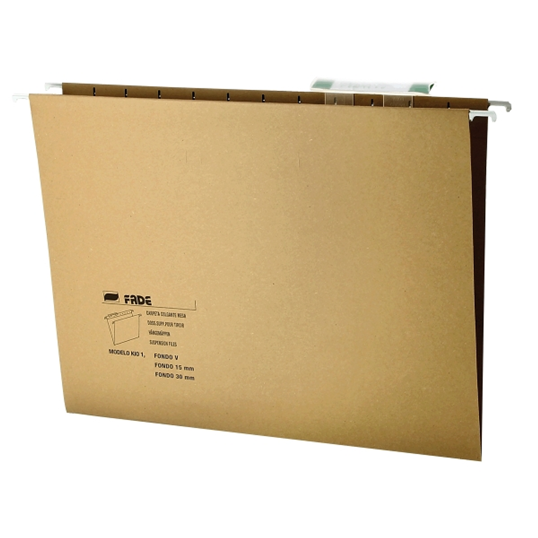 Fade Kio Carpeta Colgante - Formato A4 - Lomo en V - Visor con Efecto Lupa - Varilla Metalica - Certificado Ecologico Blue Angel - Color Marron 1