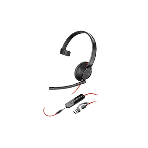 HP Poly Blackwire 5210 Auricular Monoaural con Microfono - Cancelacion de Ruido - Diadema Metalica Acolchada - Almohadillas de Piel Sintetica - Contro