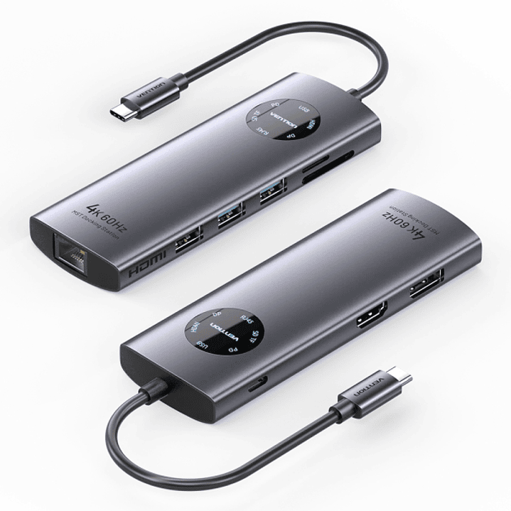 Vention Estacion de Docking 9 en 1 - 100W - Cable USB-C de 15cm Integrado - HDMI 4K - Displayport - Ethernet RJ45 - USB-C - Tarjeta TF - SD - 3xUSB-A  1