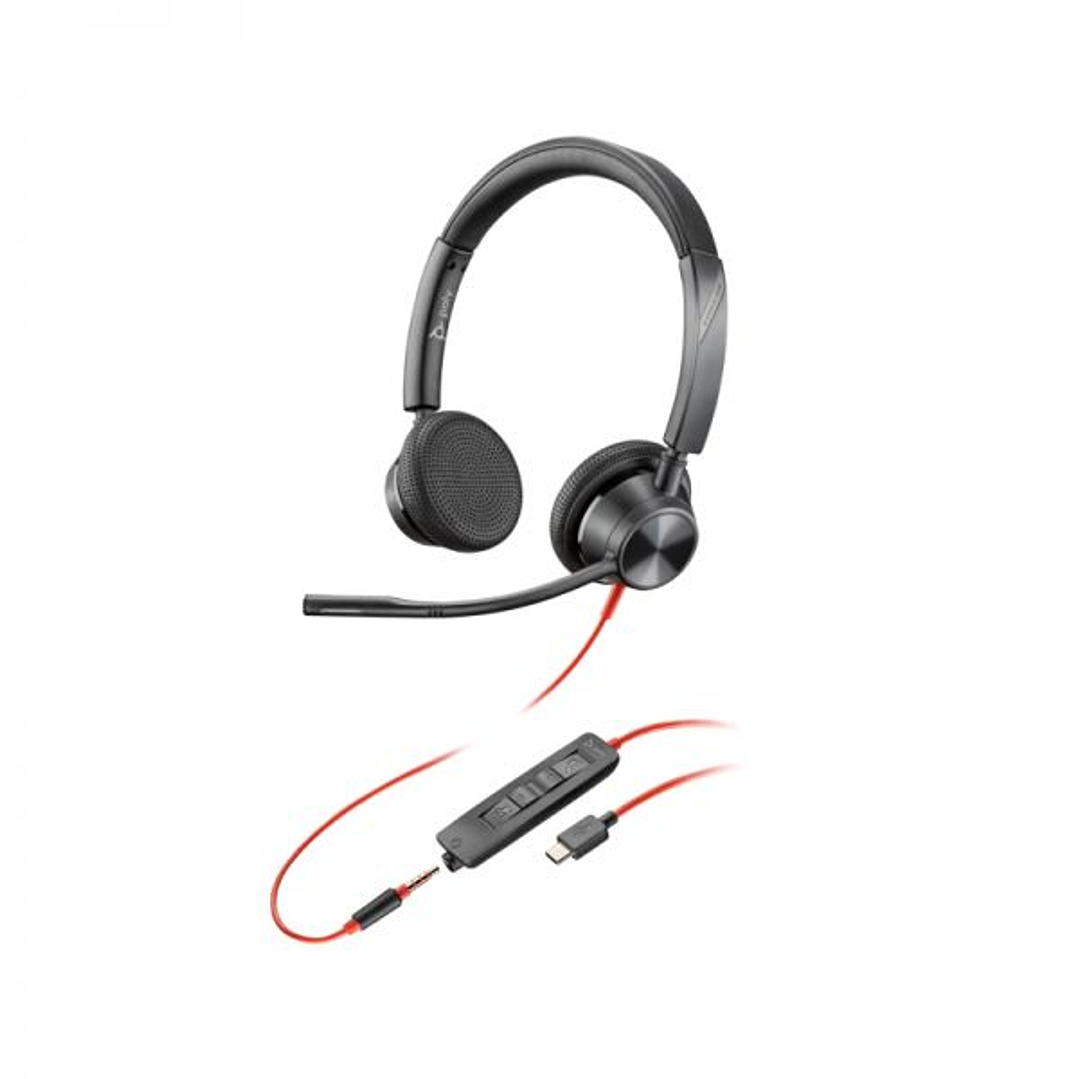 HP Poly Blackwire 3225 Auriculares con Microfono - USB + Jack 3.5mm - Controles en Cable - Adaptador USB-C/A - Color Negro 1