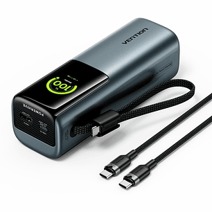 Vention Powerbank de 20000mAh - Potencia de Salida hasta 165W - Cable USB-C Integrado - Power Delivery - USB-A - USB-C - Pantalla TFT - Tecnologia PPS