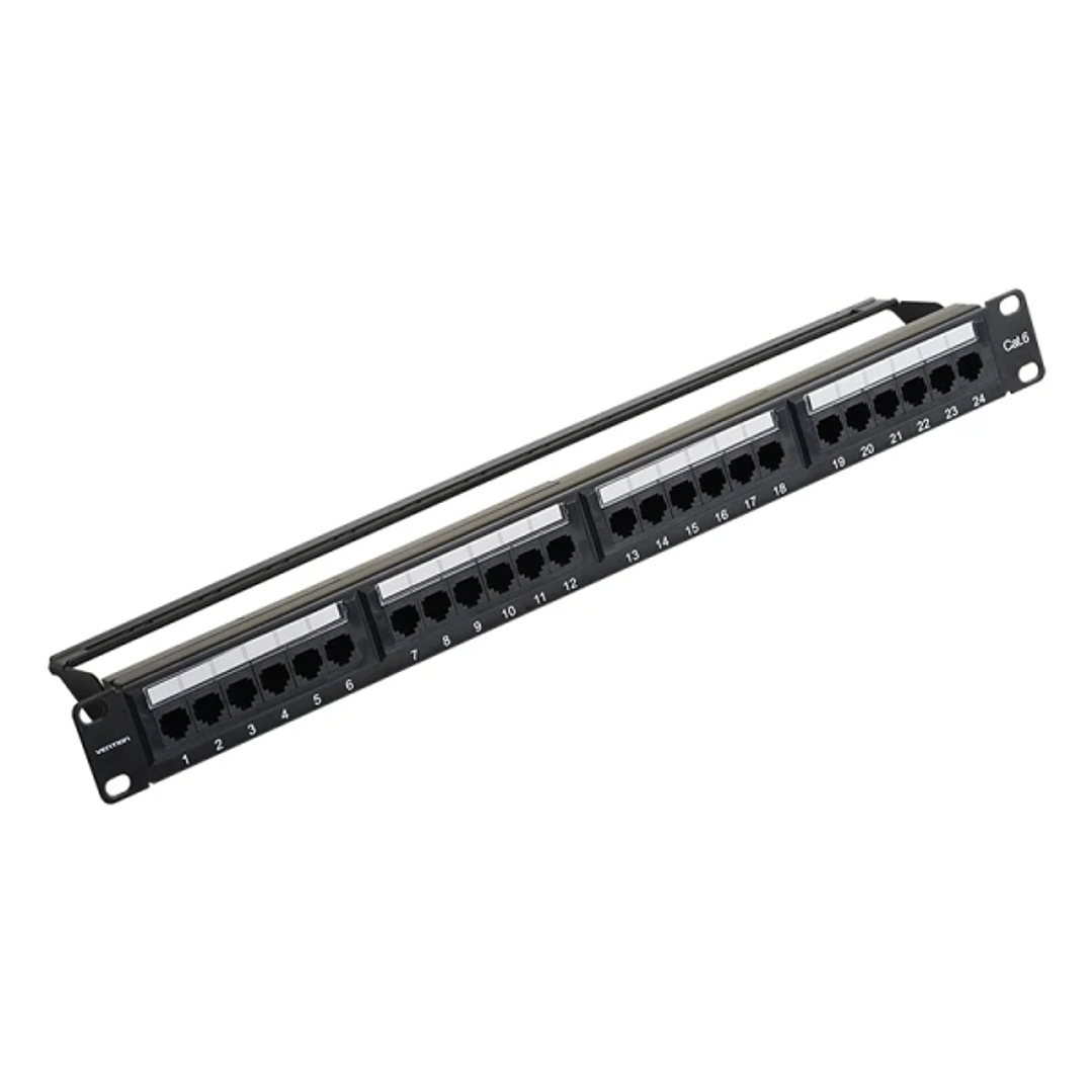 Vention Patch Panel de 24 Puertos RJ45 - Cat.6 UTP - Terminales Chapados en Oro - Compatible con Rack 19