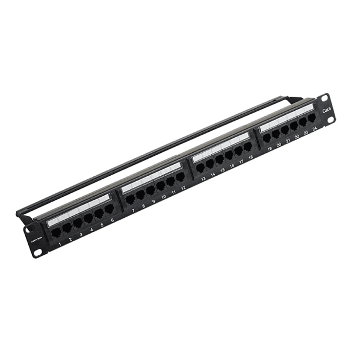 Vention Patch Panel de 24 Puertos RJ45 - Cat.6 UTP - Terminales Chapados en Oro - Compatible con Rack 19
