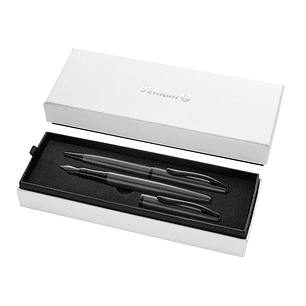 Pelikan Jazz Noble Set de Boligrafo y Estilografica - Cuerpo Satinado con Detalles Cromados - Incluye Estuche de Regalo - Color Gris Oscuro